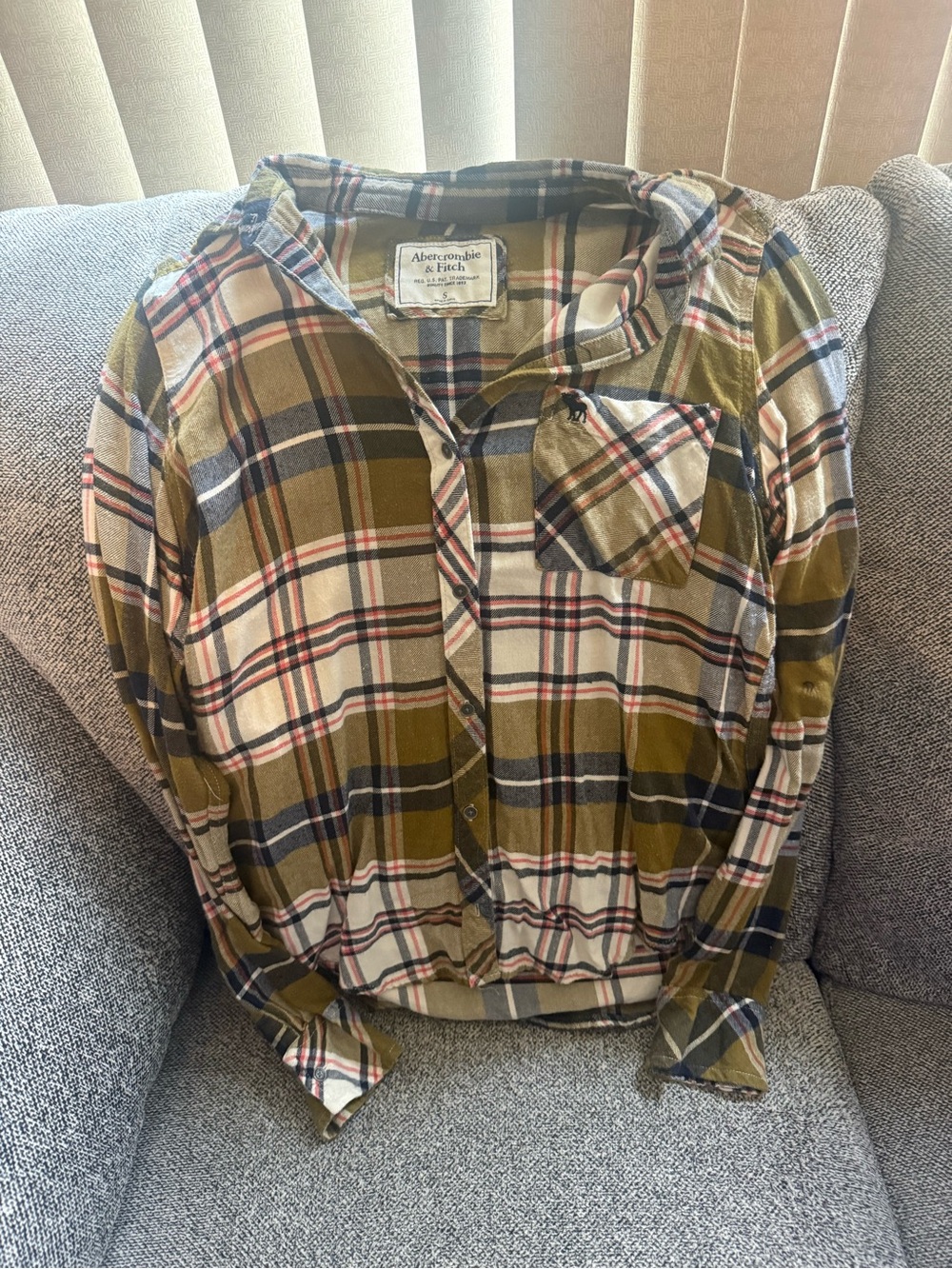 Abercrombie & Fitch Olive, Navy and Cream Plaid Shirt